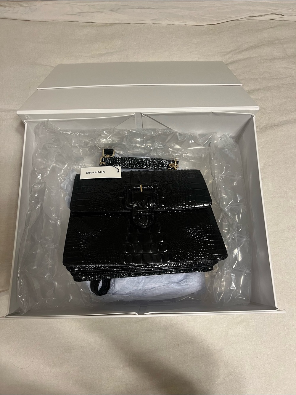 Brahmin Hallie Melbourne Black Croc-Embossed Leather Satchel - Picture 10 of 11